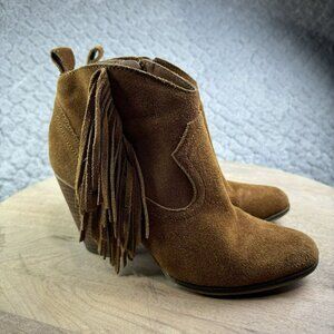 Steve Madden Ohio Brown Suede Fringe Ankle Boots With Zipper‎ Womens Size 7.5